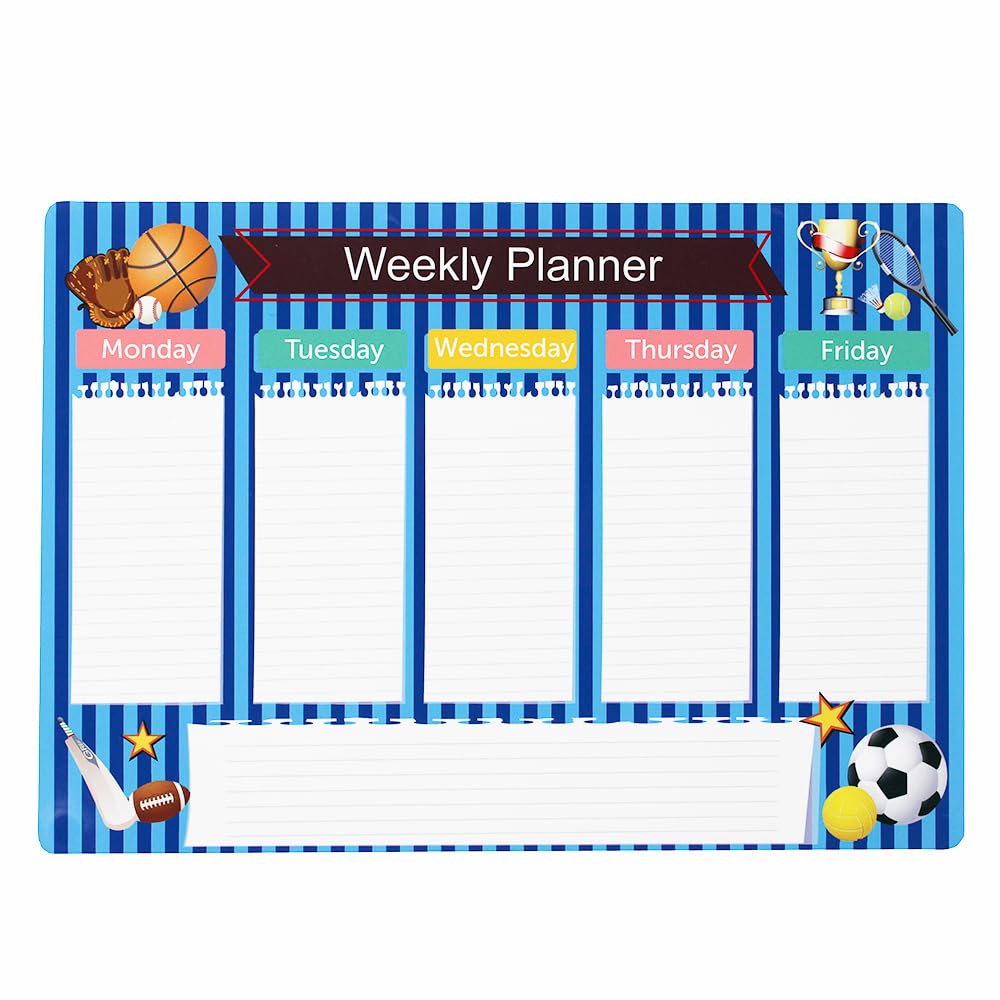 The Rosette Imprint Magnetic Weekly Planner for Kids - Interactive Wall Calendar for Children and Teenagers - Easy-to-Use Reusable and Fun Scheduling Tool - Blue Sports Design-image-36