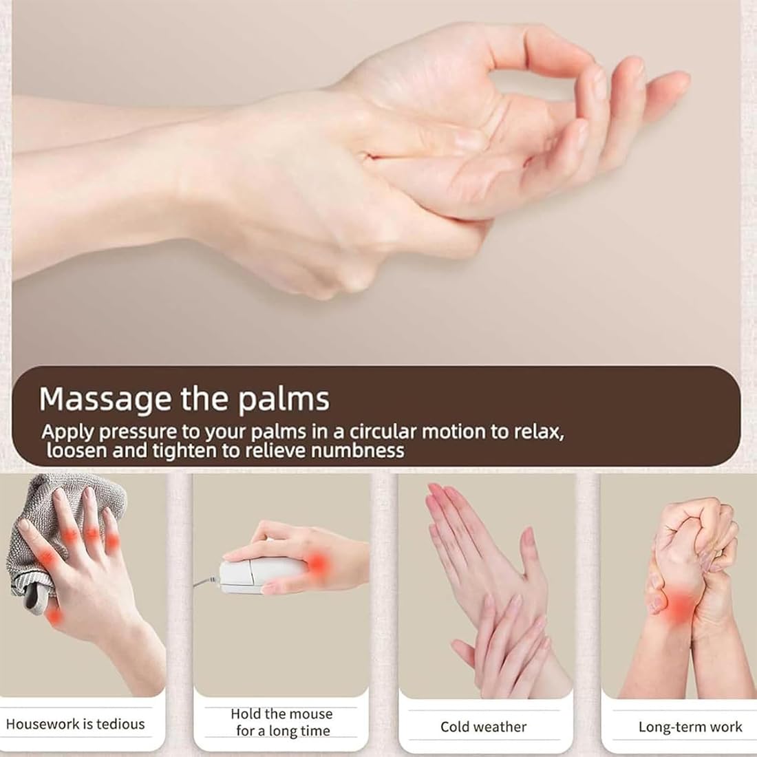 Handmassagegerät mit Wärme & Kompression, HandmassagegeräT Arthrose mit Thermotherapie, Tragbare Massage Hand Elektrisch 5 Intensitäten und 3 Modi für Frauen und Männer