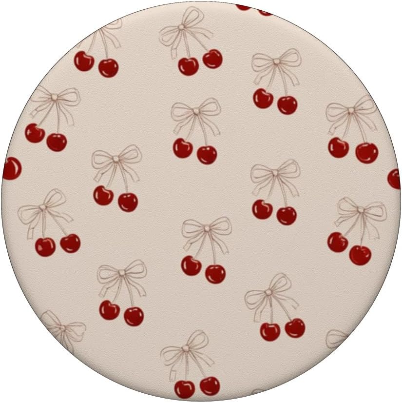 Cherry Pink Bow Coquette Pattern Cute Aesthetic Girly PopSockets Adhesive PopGrip - Image 3
