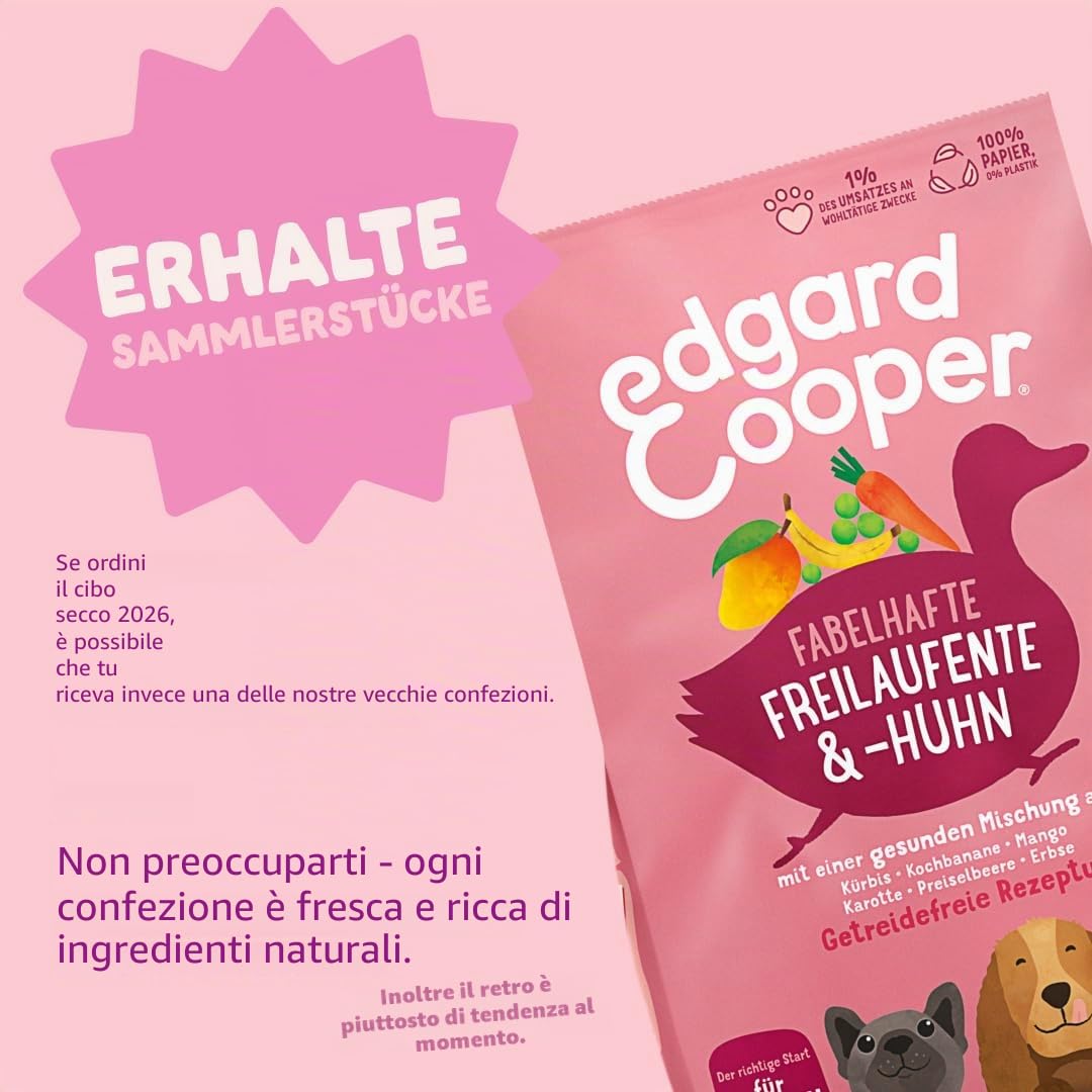 Edgard & Cooper cibo per cuccioli, cibo secco per cani (anatra e pollo, 7 kg), cibo per cani secco, senza cereali, ingredienti naturali e carne fresca, pieno di aminoacidi essenziali