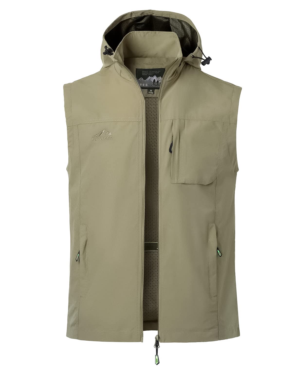 Gilet da Pesca da Uomo All'aperto Casual Asciugatura rapida Giubbotto Sportivo Multi-Tasche Gilet da Pesca Campeggio Caccia Fotografia Giacca Senza Maniche da Gilet con Cappuccio Staccabile