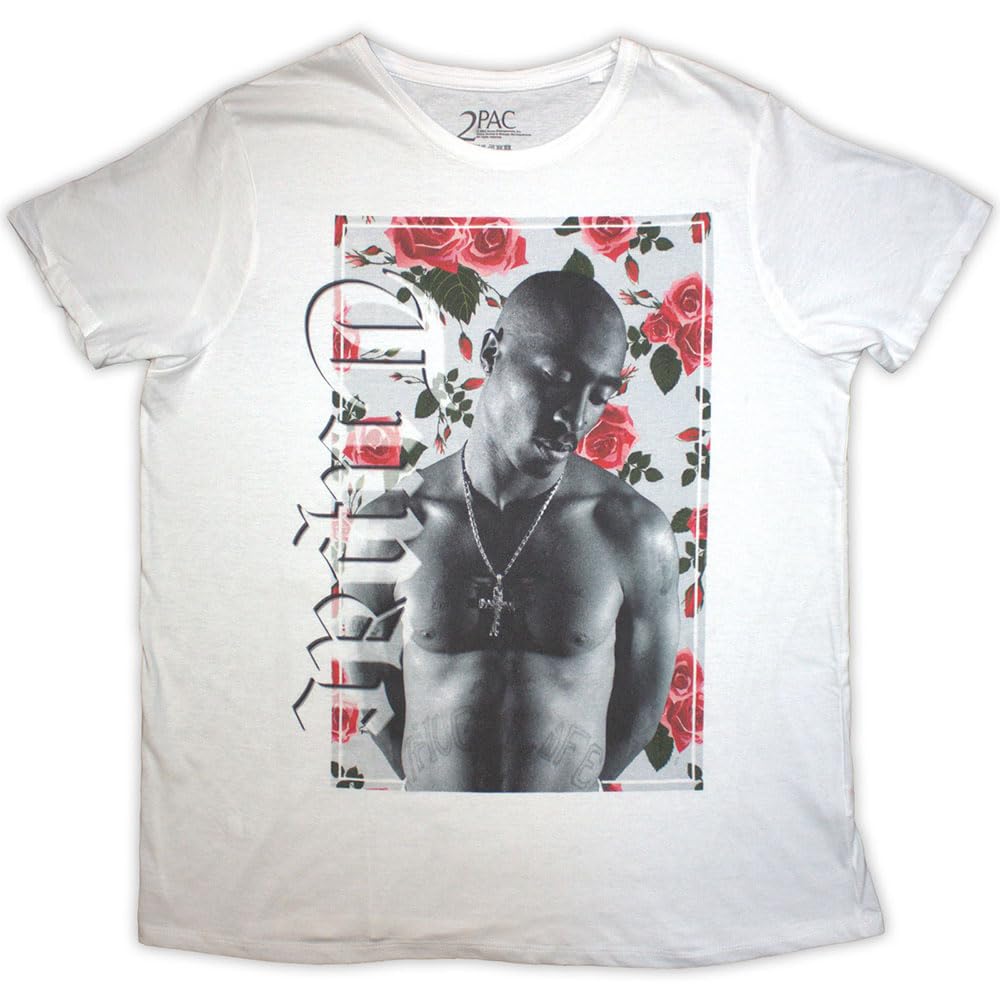 Tupac T Shirt 2PAC Floral Logo Official Womens Skinny Fit White XXL