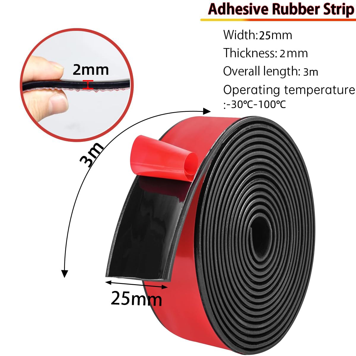 Bande De Caoutchouc Adhésive Néoprène - 20mm X 2mm X 3m, Noir | Imperméable, Anti-vibration, Pour Joints, Protection, Bricolage