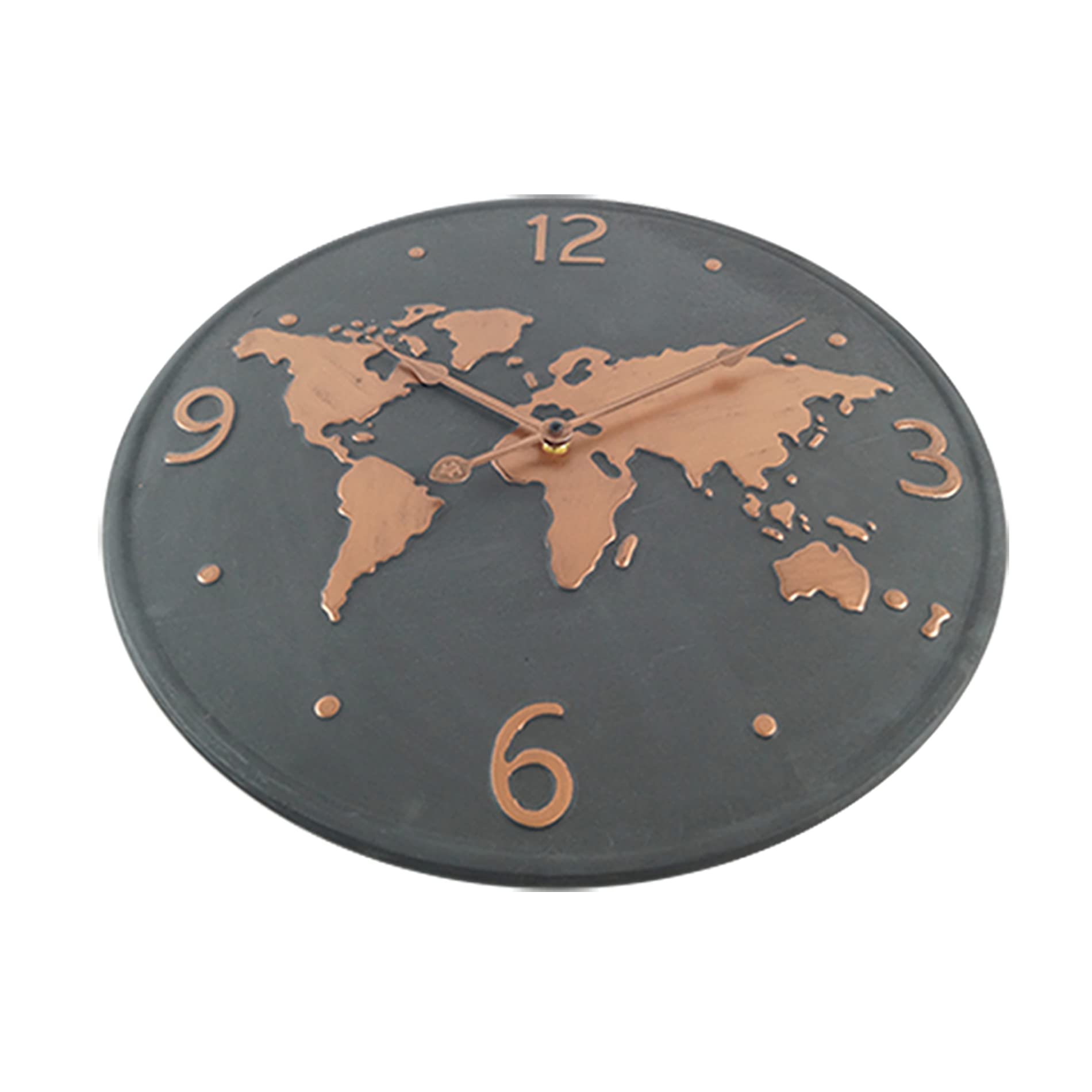 Rebecca Mobili Orologio Muro, Orologio Parete Metallo, Disegno Mondo, Grigio Scuro Marrone Rame, Tondo, Salotto Cucina - Diametro 45 cm x P 4,5 cm - Art. RE6597