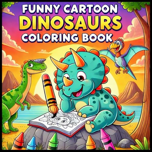 Funny Cartoon Dinosaurs Coloring Book: A Unique Gift for Kids & Adults, Perfect for Birthdays, Christmas & Stress Relief image 2