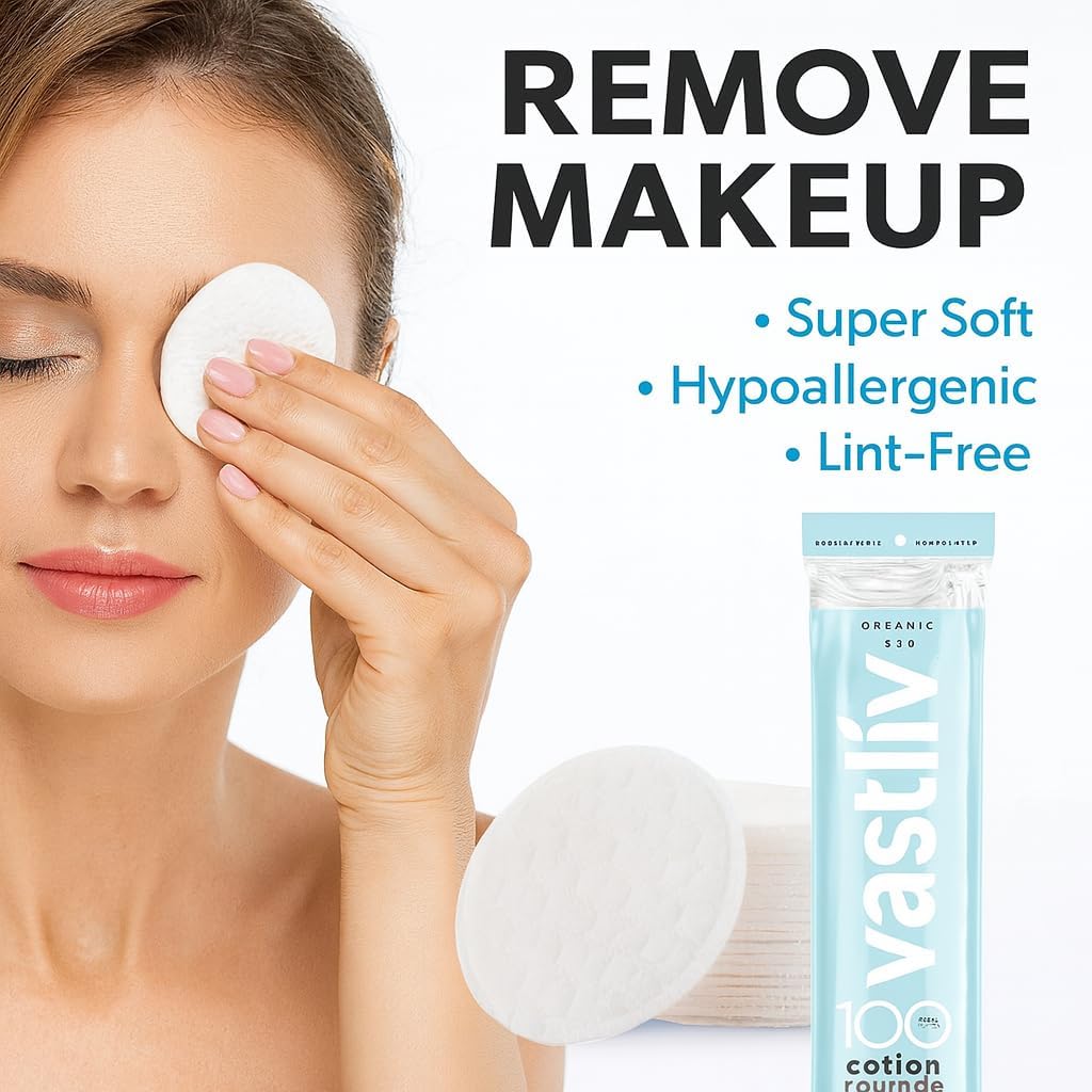 Vastliv オーガニックコットンラウンド(600枚) メイク落としパッド 低刺激性 糸くずが出ない | 100%ピュアコットン
