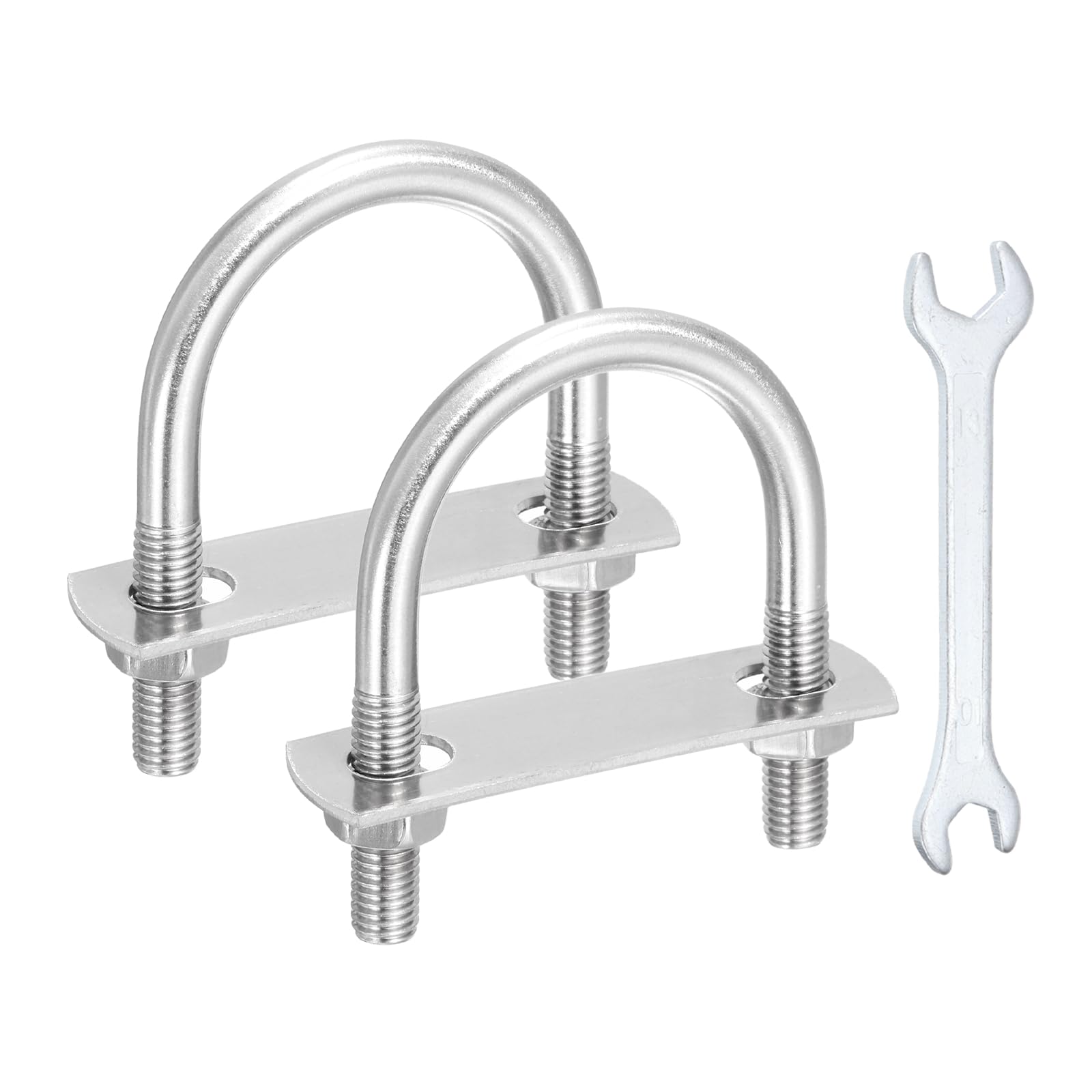 sourcing map 4Pcs M8 U-Bolts, 1.89"(48mm) Inner Width 2.87"(73mm) Length 304 Stainless Steel Round Bend U Bolts with Nuts Frame Plate Washers and Wrench for Trailers Boats Axle Sailboat โ image 1