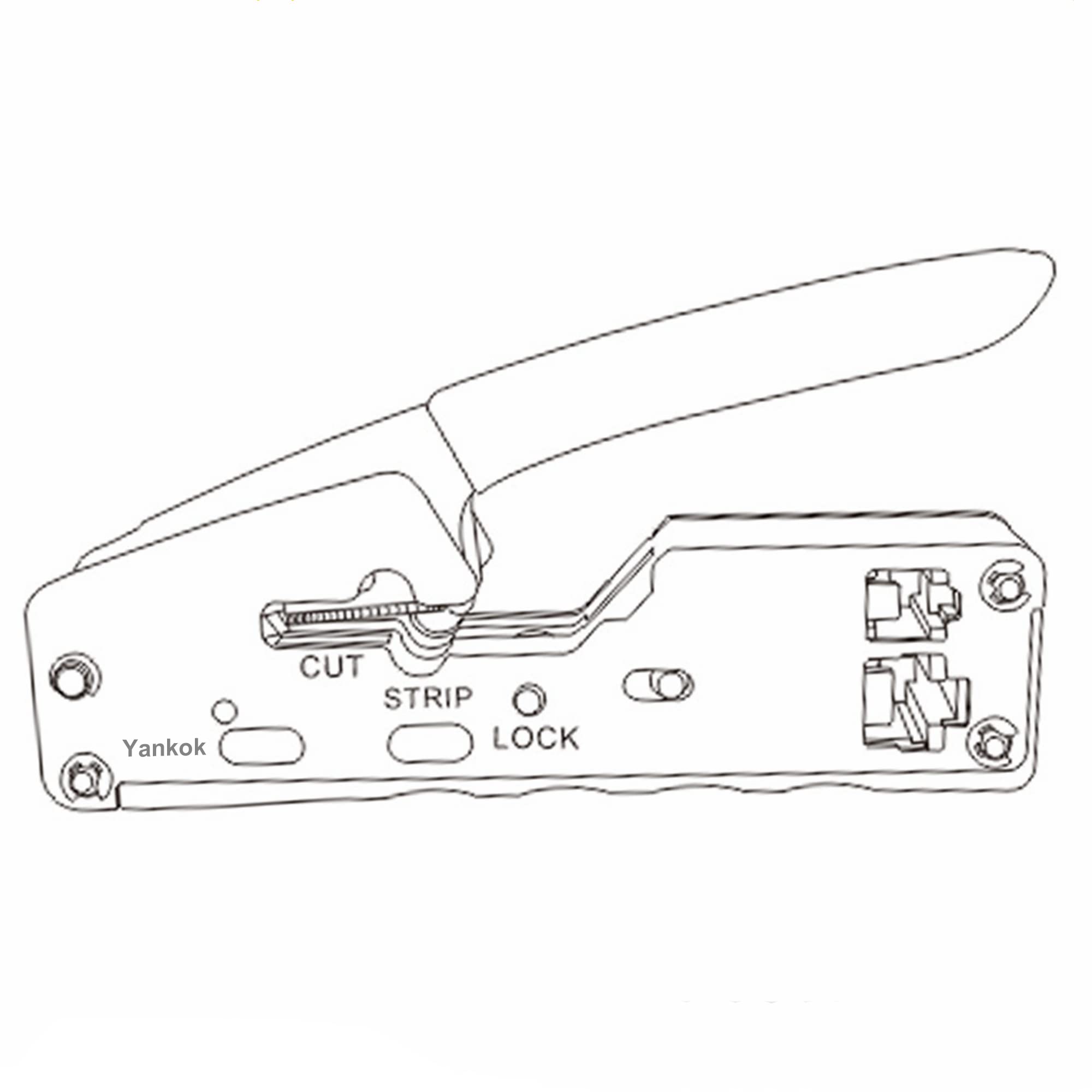 Yankok Crimpatrice per connettori di rete CAT5/5e CAT6, CAT6a, CAT7, connettori modulari schermati, RJ45, RJ12, RJ11, striscia e taglio con schema di cablaggio