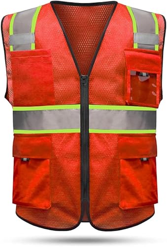 Miniatura 8 de HYCOPROT Chaleco reflectante de seguridad de malla de alta visibilidad con bolsillos y cremallera, cumple con las normas ANSI/ISEA