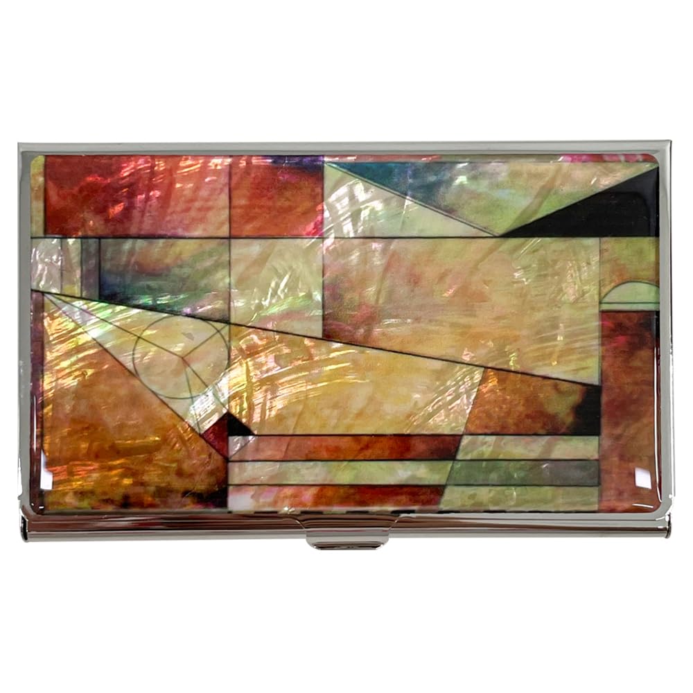 Nacreh Mother of Pearl Business Card Case Credit Id Name Holder Travel Wallet Art Painting Design Metal Stainless Steel Engraved Slim Purse Pocket