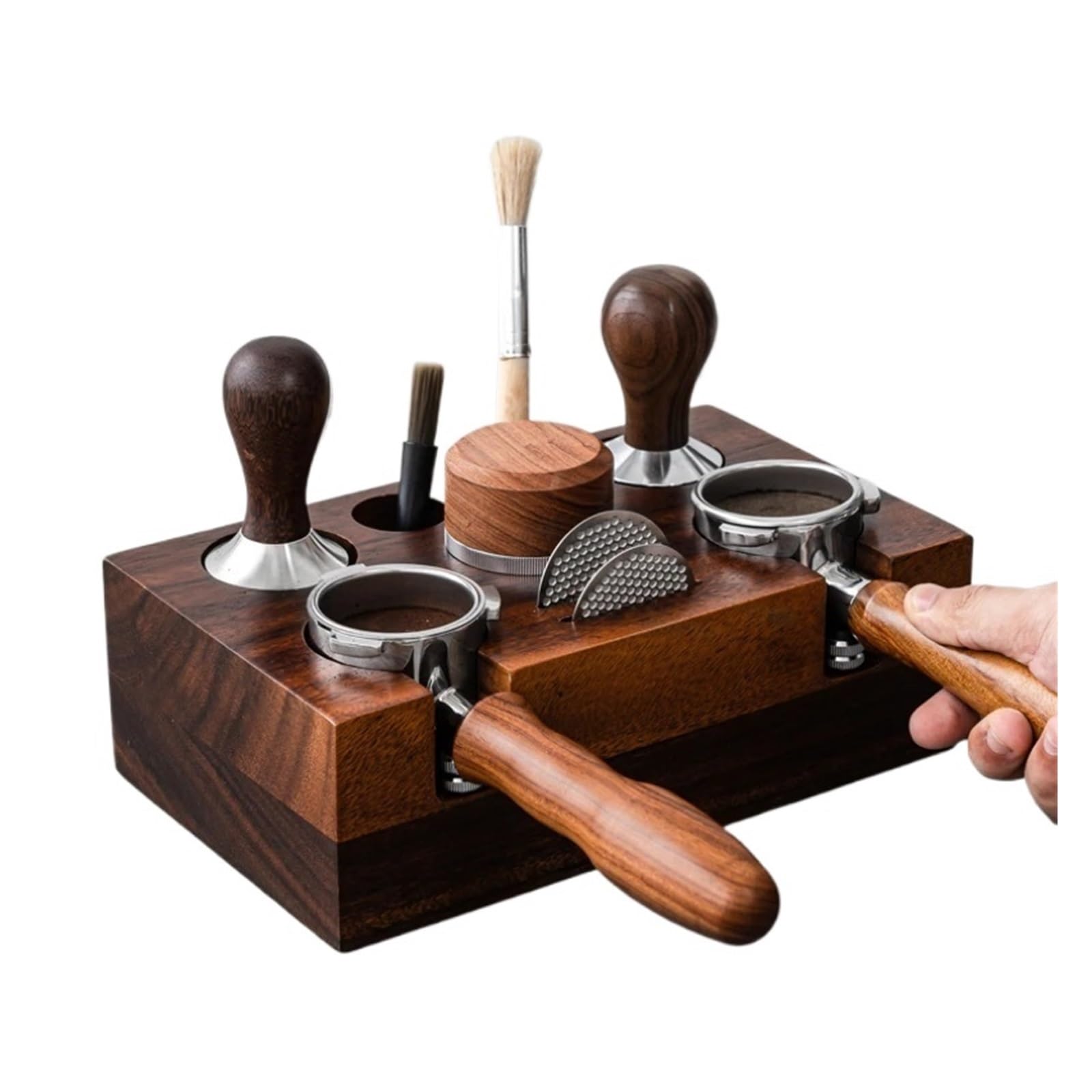 Soporte de Madera para prensar café y estación de prensado, Base organizadora de Accesorios de Barista para tapete de prensado de cafetería, Soporte (58 mm)