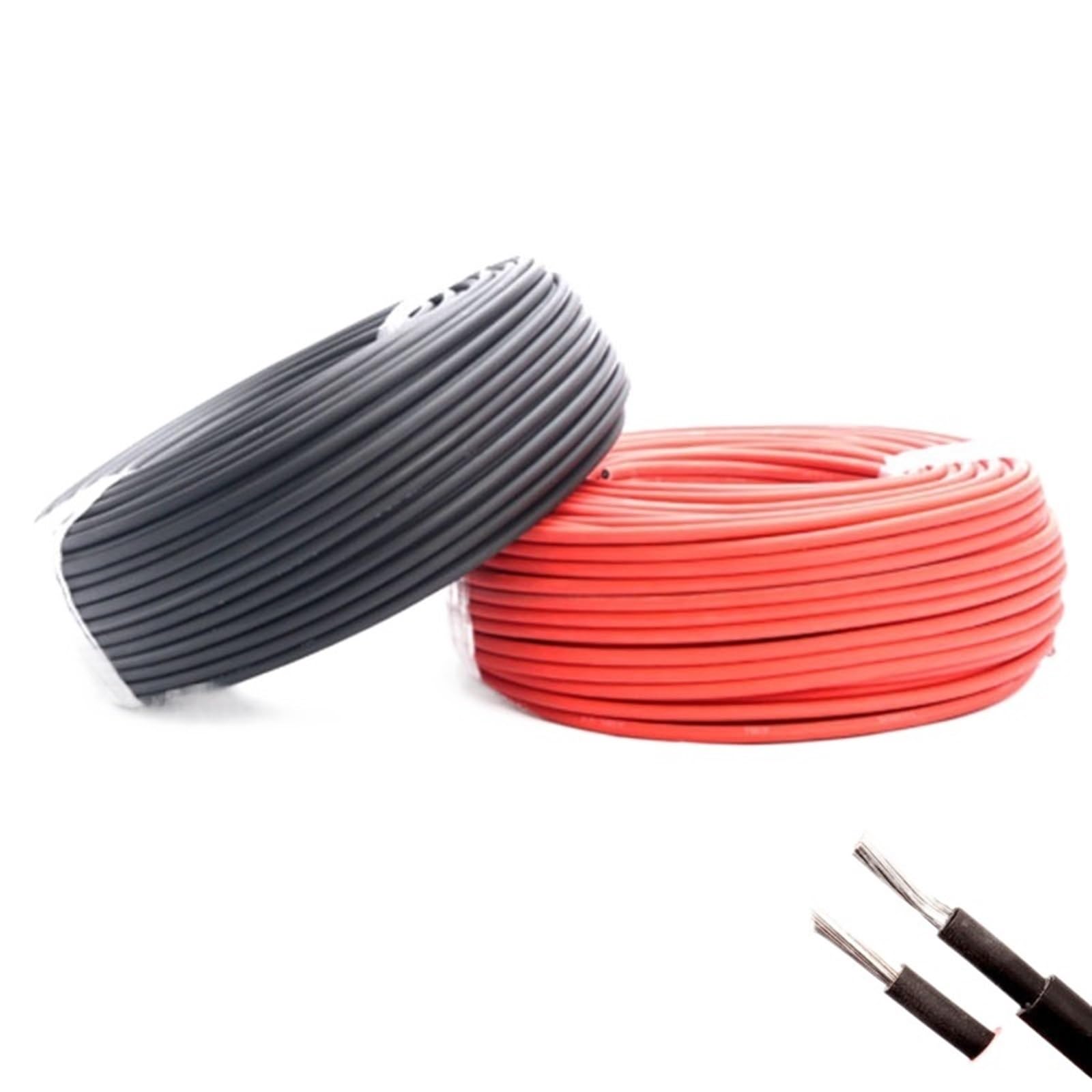 Cable eléctrico, cable conductor de cobre solar, cable fotovoltaico de 2 a 30 metros, cable solar rojo o negro.(Red 6 meter,10 AWG 6mm2)