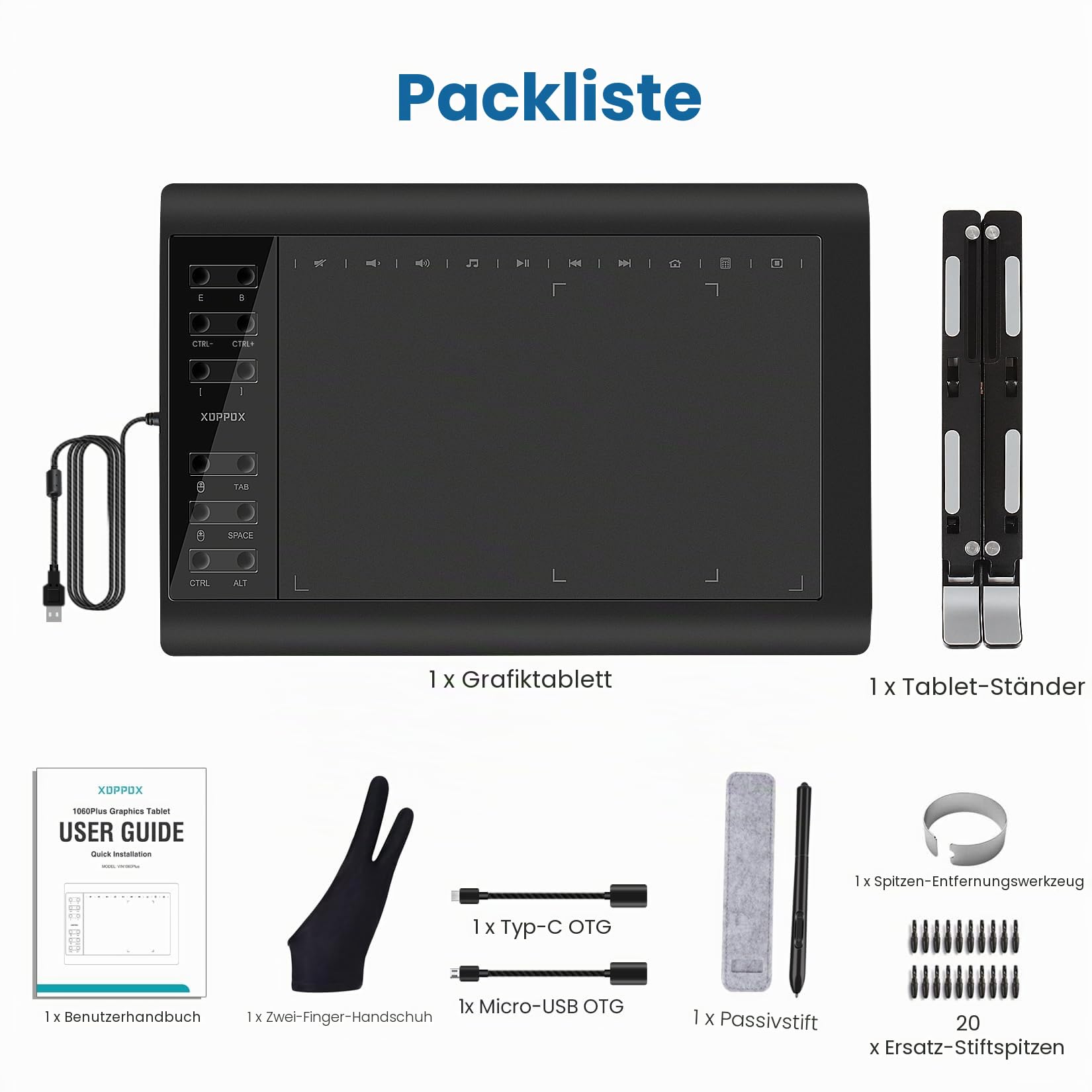Grafik-Zeichentablett, 25,4 x 15,2 cm, großer aktiver Bereich mit Stift ohne Akku, 8192 Stiftdruckstufen und 12 Shortcut-Tasten, kompatibel mit PC/Mac/Android für die