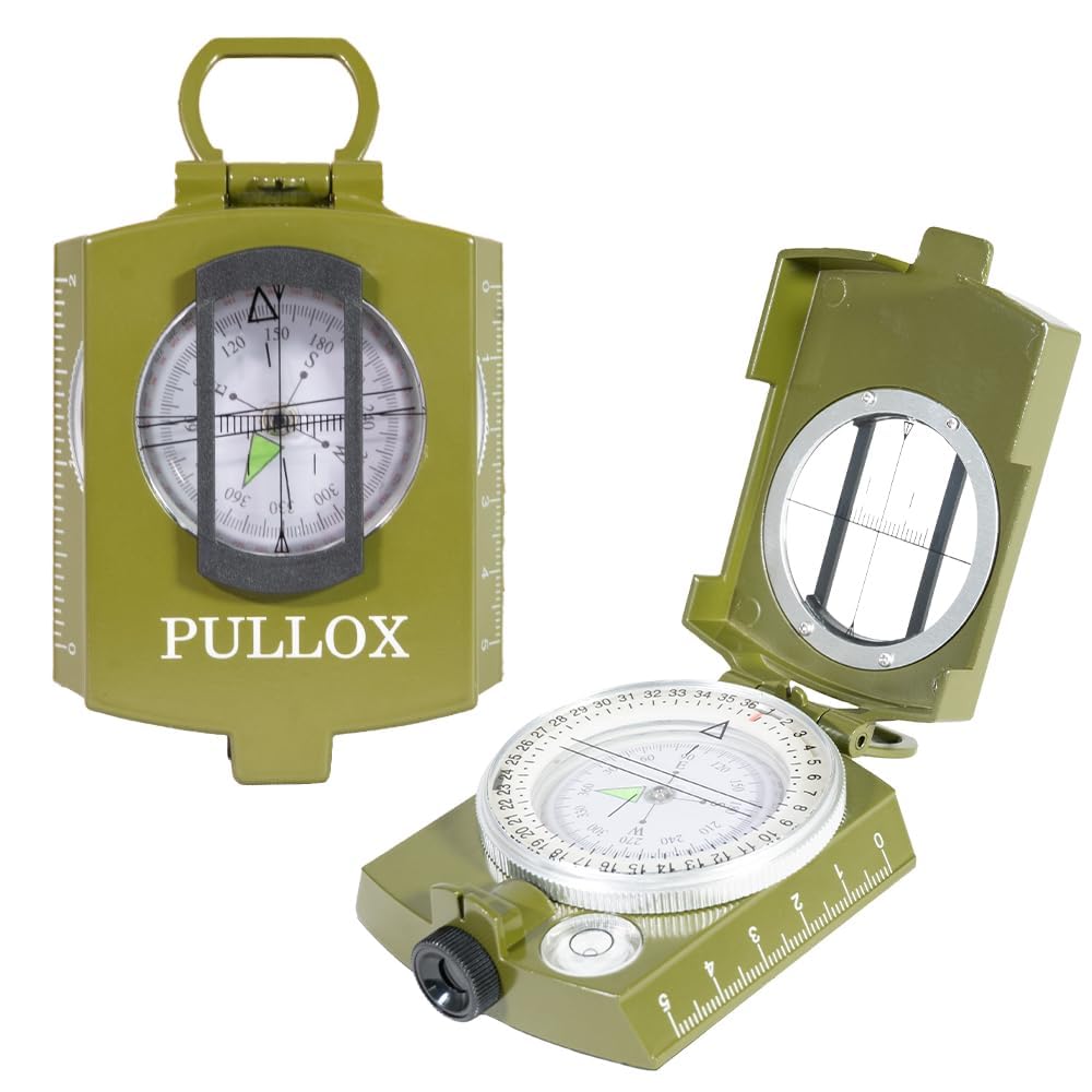 Pullox Magnetic Compass Compact Portable Lensatic Tactical Compass Impact Resistant and Waterproof Metal Sighting Navigation Compasses for Hiking, Camping, Motoring, Boating, Boy Scout (Multicolour)-picture-19
