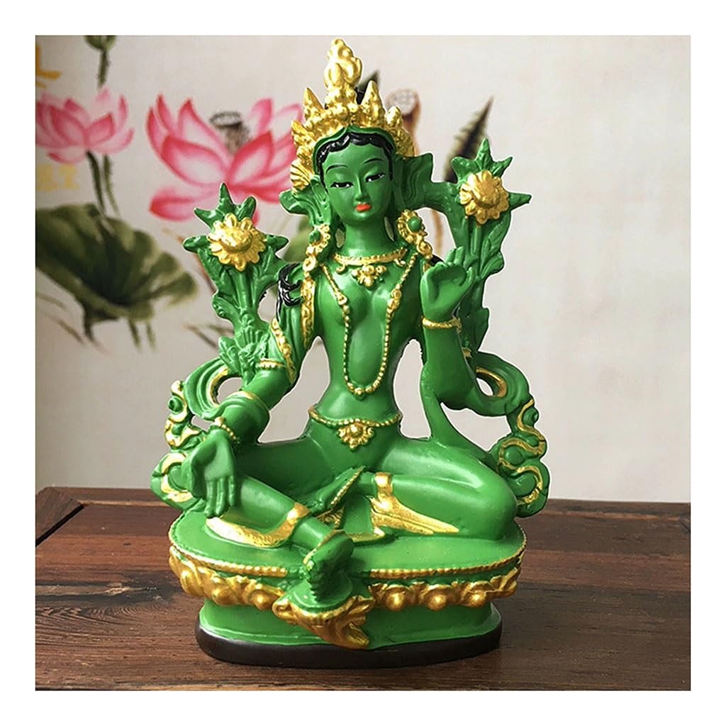 Jingzeyu One Color 1Pcs 13.5Cm Green Tara Buddha Statue, Resin Painted Sculpture, Tibetan Buddhist Temple/Home/Office Statue Decoration
