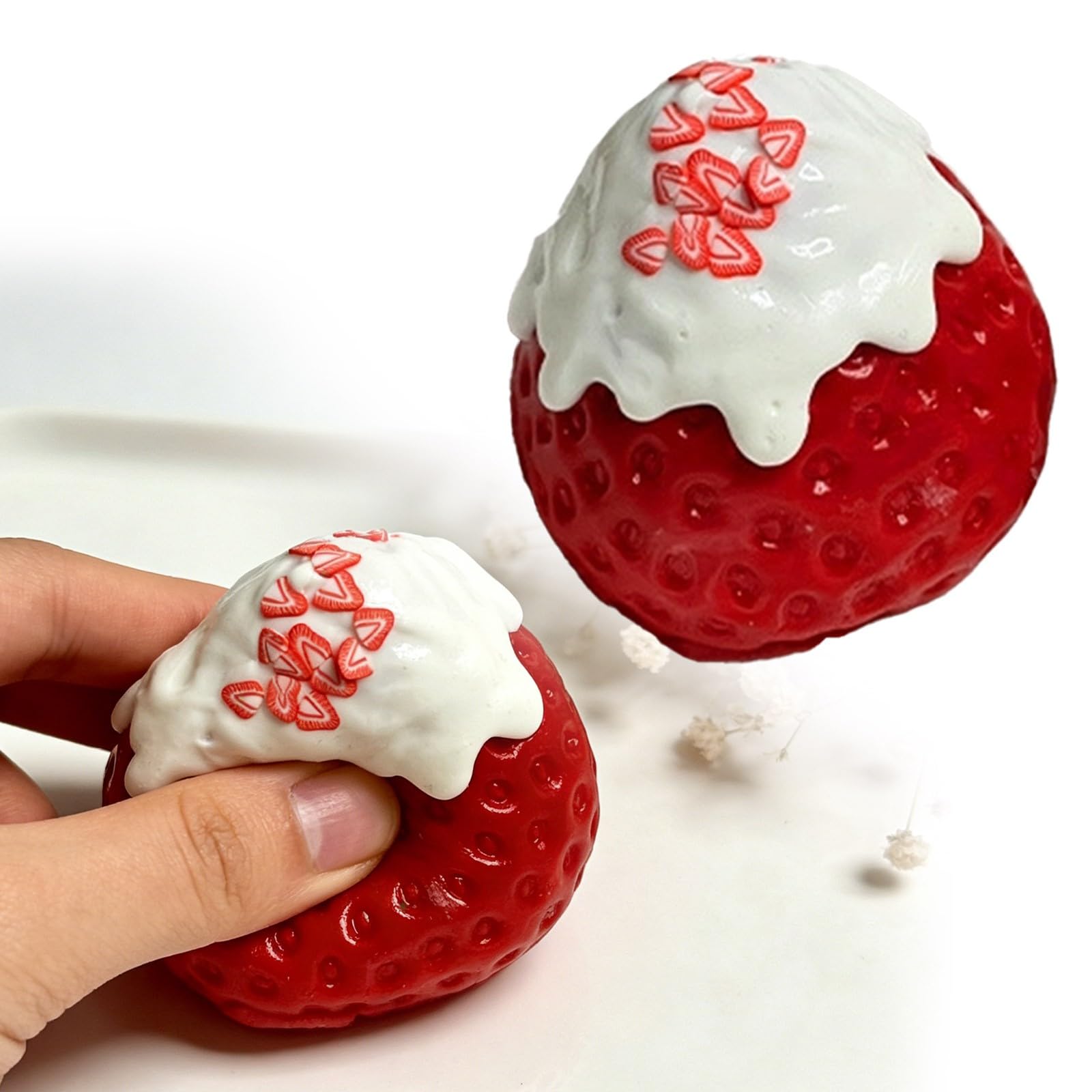 Strawberry Squishy Fidget Toy, Realistic Fruit Design Stress Balls for Adults, Sensory Toy for Anxiety Relief, Portable Office & Travel Use (Strawberry-F)