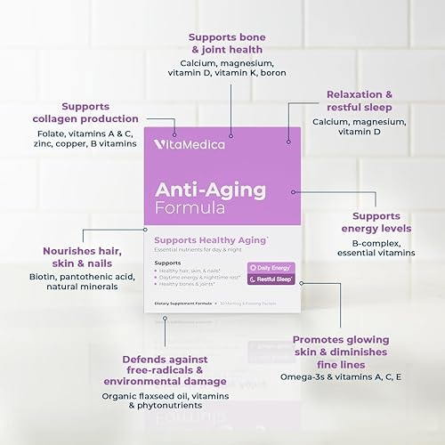 Miniatura 2 de VitaMedica Fórmula antienvejecimiento 4 en 1 suplemento de salud y belleza, para cabello saludable, piel y uñas, energía, sueño, articulaciones y