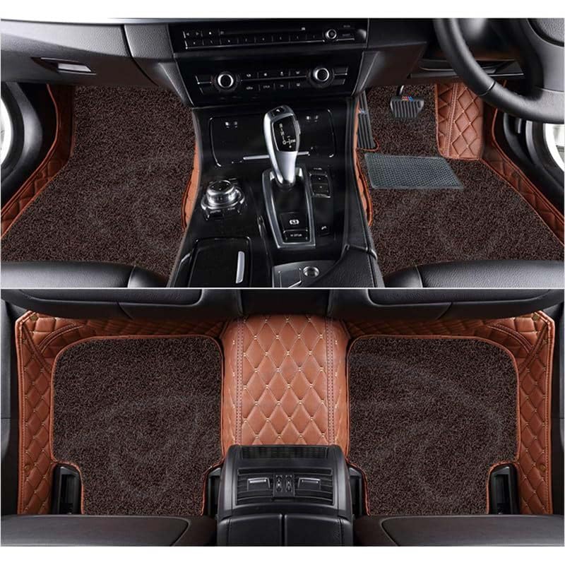 Image of Superior 7D Car Floor Mat Set for Tata Punch Facelift 2026 Petrol /Diesel /CNG, Luxury Leather + Curly Foot Mats, 7-Layer Protection, Waterproof & Anti-Skid, Tan Beige with Coffee Curly