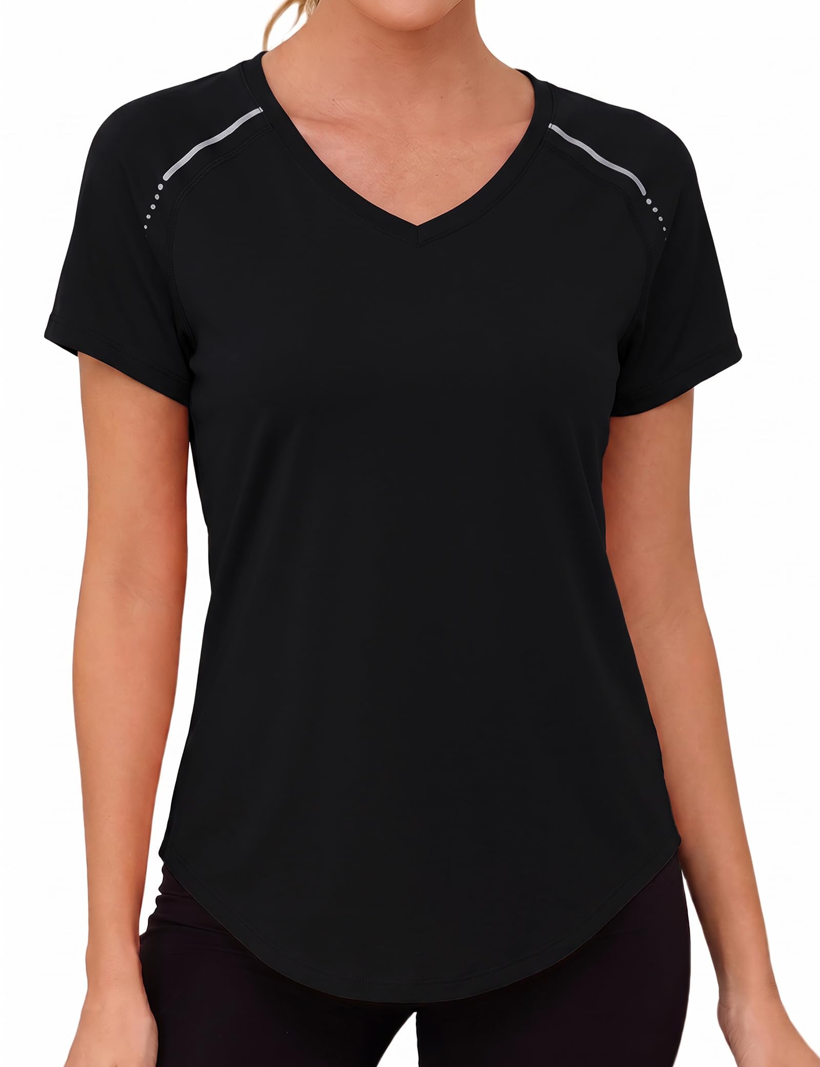 Gyabnw Damen Sport Fitness T-Shirt Kurzarm V-Ausschnitt Atmungsaktiv Funktionsshirt Leichtes Sport Oberteile Damen Top Für Fitness