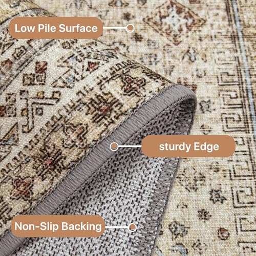 GENIMO 3x5 Vintage Area Rug, Machine Washable, Non Slip & Low Pile Lightweight for Living Room, Entryway, Bedroom, Kitchen