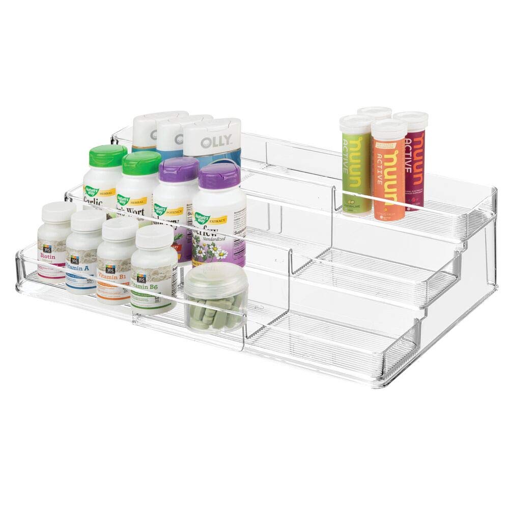 mDesign Medicine Organiser Unit — Medication and Pill Organiser for Cabinets and Cupboards — Ideal Bathroom Storage for Medications, Vitamins and Ointments — Clear