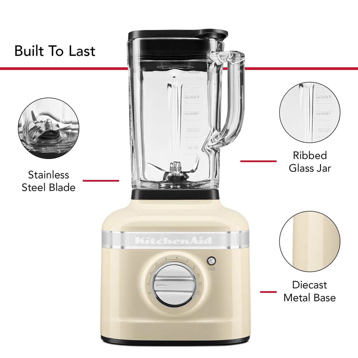 KitchenAid Blender K400 - Bol en verre de 1,4 L - Mixeur électrique pour smoothie - Smoothie maker - Puissance 1200 W - 3 programmes préréglés et 5 vitesses - Crème