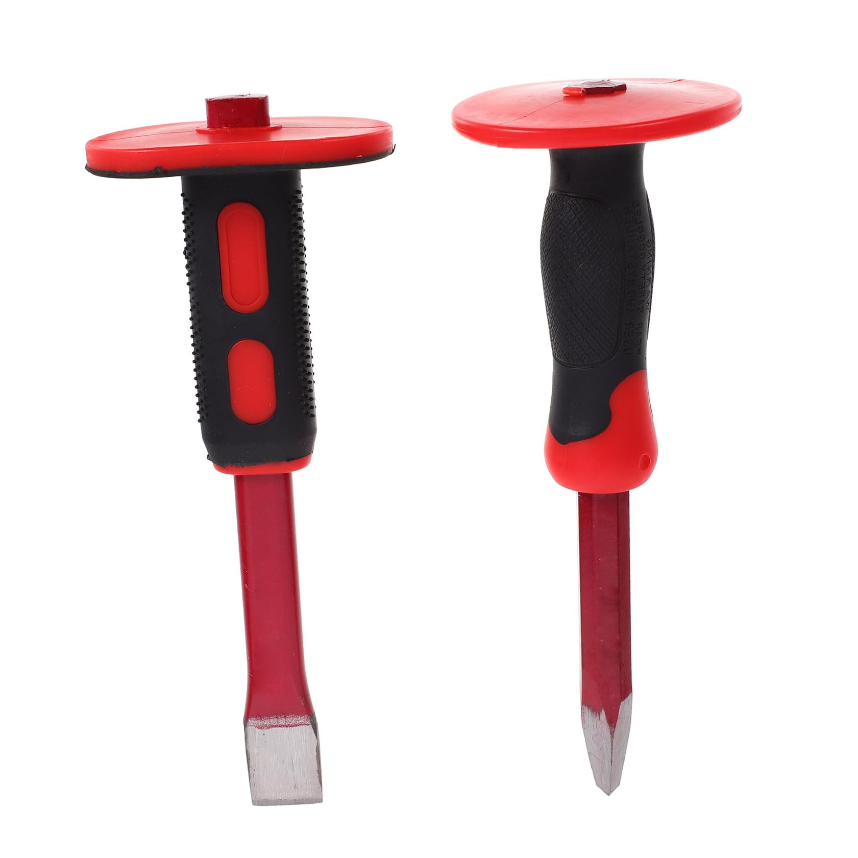Tofficu Set Scalpelli da Muratura 2 Pezzi Acciaio al Cromo Vanadio 25 Cm Protezione Mano in Gomma Impugnatura Antiscivolo per Frantumazione Calcestruzzo Intaglio e Lavorazione Pietra