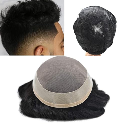 Miniatura 1 de Pieza de pelo para hombre, tupé, duradero, fino, mono, sistema de reemplazo de cabello humano real para hombre, extensiones de pelo para hombre,