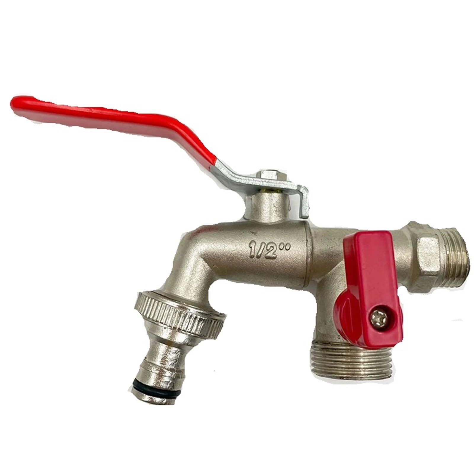 Outside Tap Double Head Outdoor Garden Water Faucet 1 Inlet 2 Outlet Brass Faucet Splitter with Dual Nipple and Outdoor Balcony Faucet(Color 03)