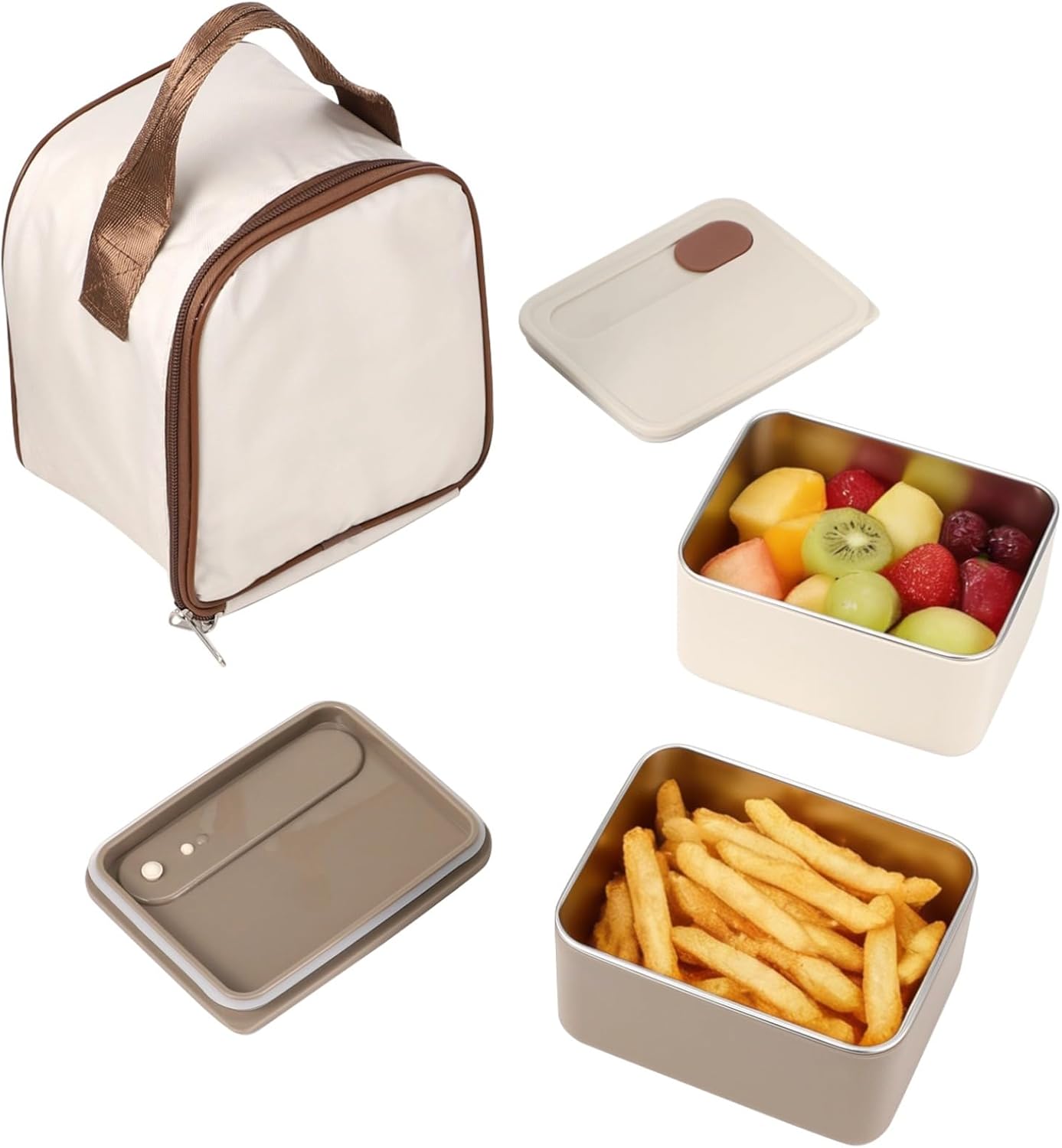 BOSREROY Stackable Metal Boxes Set With Insulated Bag, 2 Pcs Stainless Steel For Youngsters, Leakproof 23.7 Fl Oz Food Container For Office, Home, And Picnic