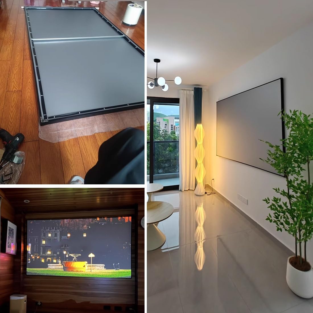 16:9 Rahmenleinwand Graues 80/90/100 Zoll, 4K/8K/3D Wandmontierte Projektionsleinwand mit Rahmen, Heimkino Beamerleinwand Kontrastreiche(60in 16:9)