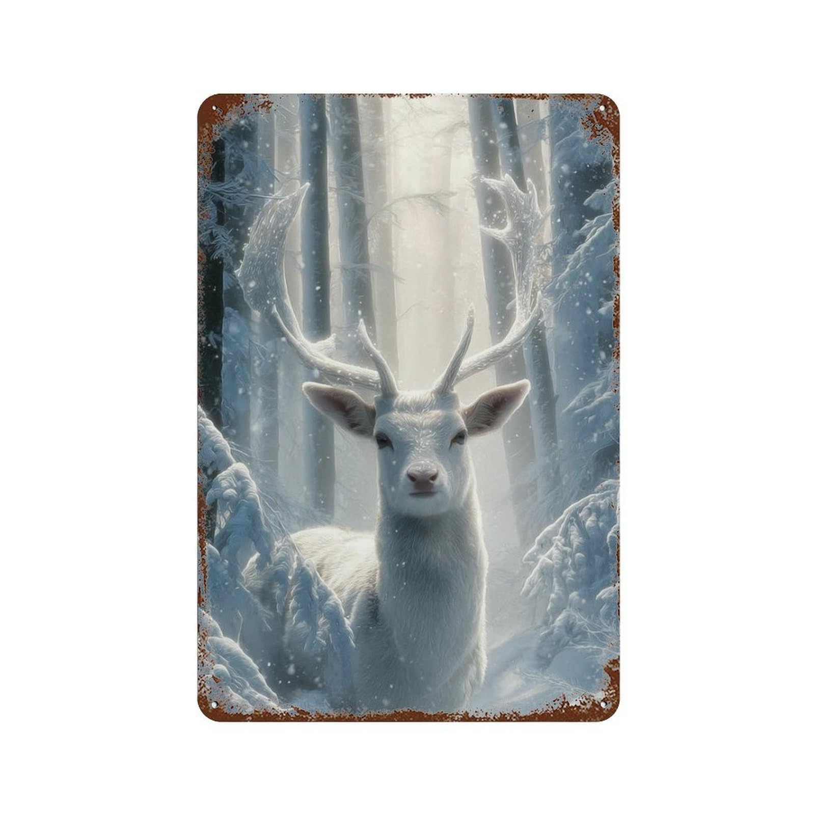 Garage Style Winter Wonderland Deer-2 Aged Metal Wall Plaque 11.8"x7.9", Industrial Home Decor for Bar And Workshop