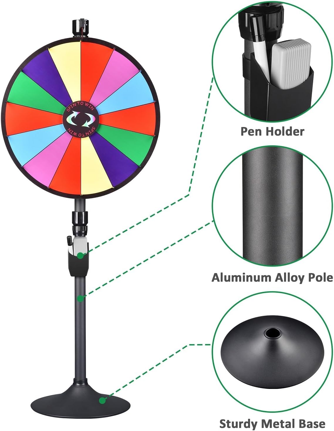 24 Inch Prize Wheel Heavy Duty, Dual Use Adjustable Tabletop/Floor Stand Spinning Wheel with Eraser, 14 Slots Wheel of Fortune Game for Home Tradeshows Carnival Casino Parties 1pcs(14 Slots)