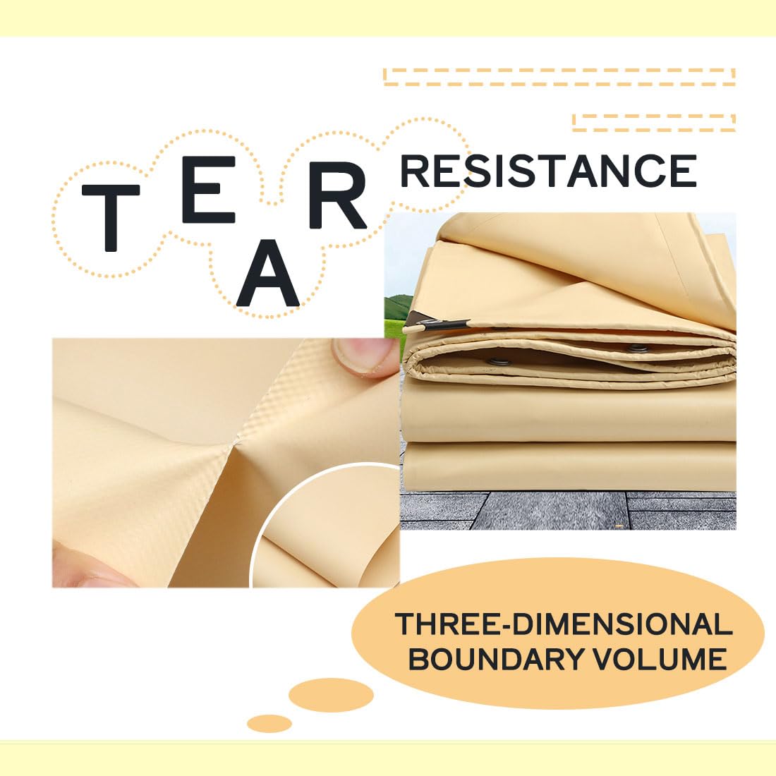 Telone impermeabile 2 x 3 m, giallo, resistente alle intemperie, al gelo, protezione UV, telo universale per campeggio, canottaggio, escursionismo, multiuso e durevole
