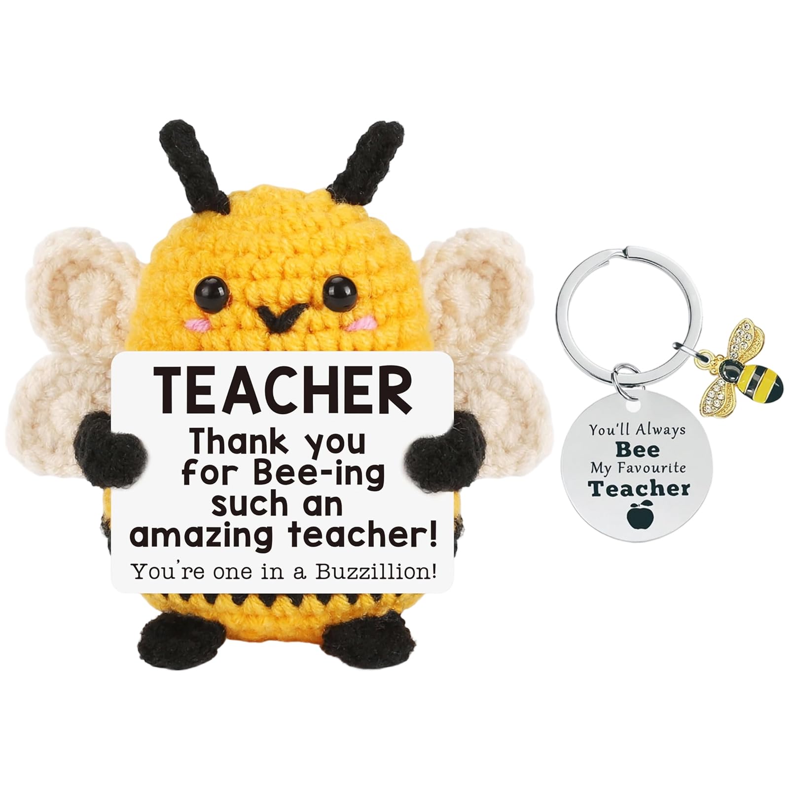 Vspek Teacher Gifts, Positive Crochet Bee Doll, Thank You Gift for Teacher, Inspirational Appreciation Gifts, Home Office Desk Décor — image 1