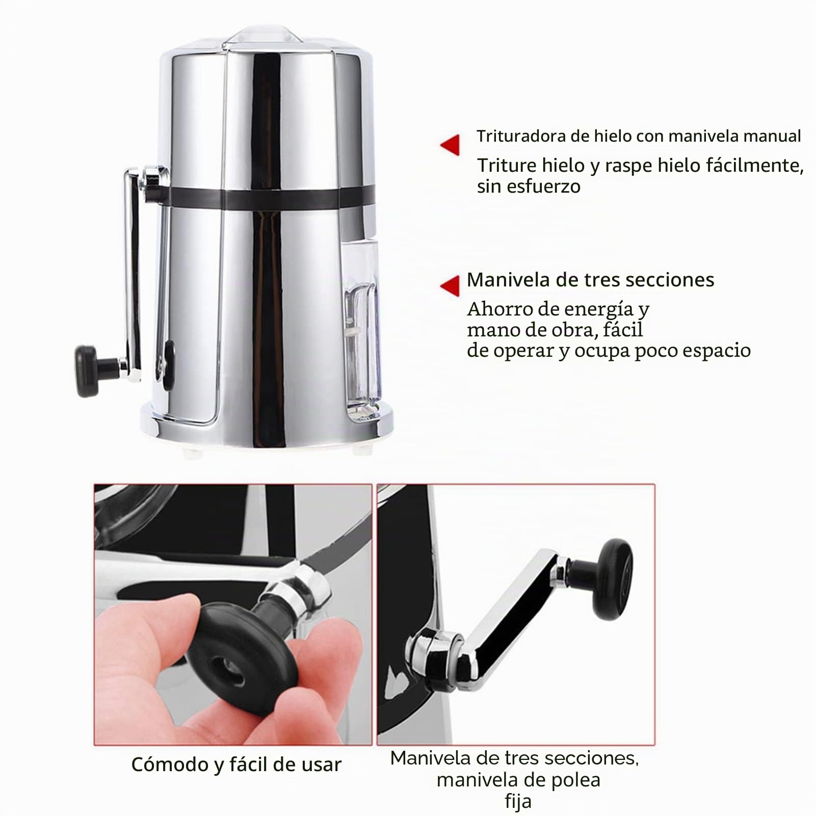 Trituradora de hielo portátil Manual y máquina de hielo raspado, trituradora de hielo raspado portátil comercial para el hogar con hoja de acero inoxidablem, Adecuado para batidos, helados