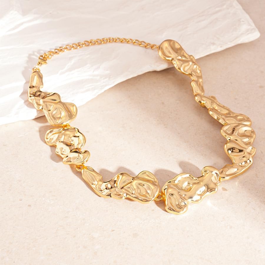 Sora Tuki Gold-Plated Chunky Necklaces for Women Trendy Big Thick Statement Necklace for Women Irrgular Cuban Paperclip Link Chain Choker Necklace Fashion Chunky Jewelry - Image 3