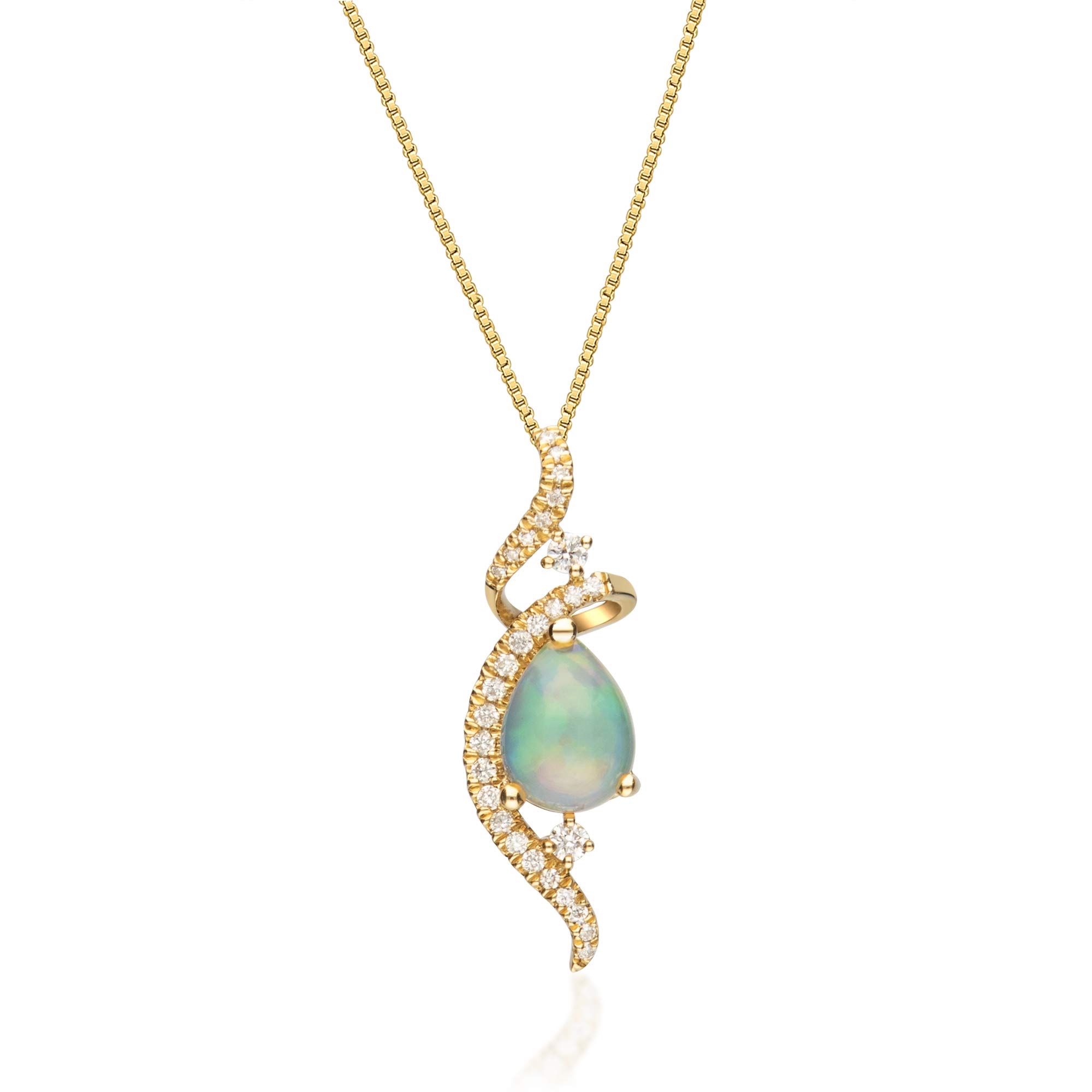 10K Yellow Gold Natural Ethiopian Opal Pendant with Diamonds for women | Ethically, authentically & organically sourced (Pear) shaped opal hand-crafted jewelry for her | Opal Necklaces for women