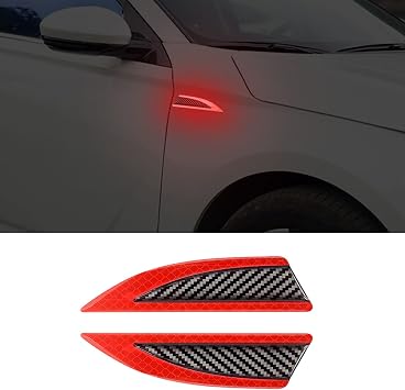 Car Safety Reflective Trim Sticker Carbon Fiber Side Marker Safety Warning Anti-Collision Strip Protection Reflector Guard for Car SUV Pickup Truck,Exterior Accessories2PCS,Red