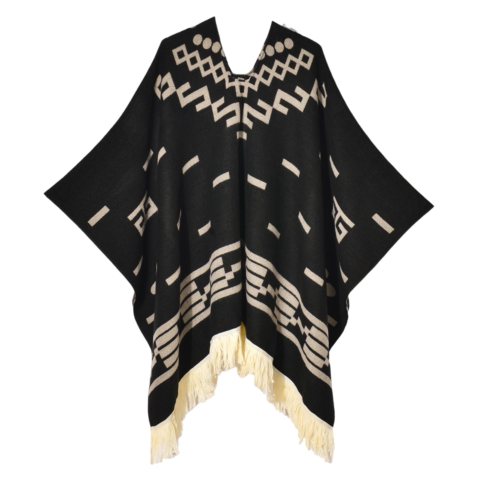 Iris SpriteWomen's Pullover Poncho Ethnic Style Poncho for Women Tassels Knitted Shawls and Wraps Capes