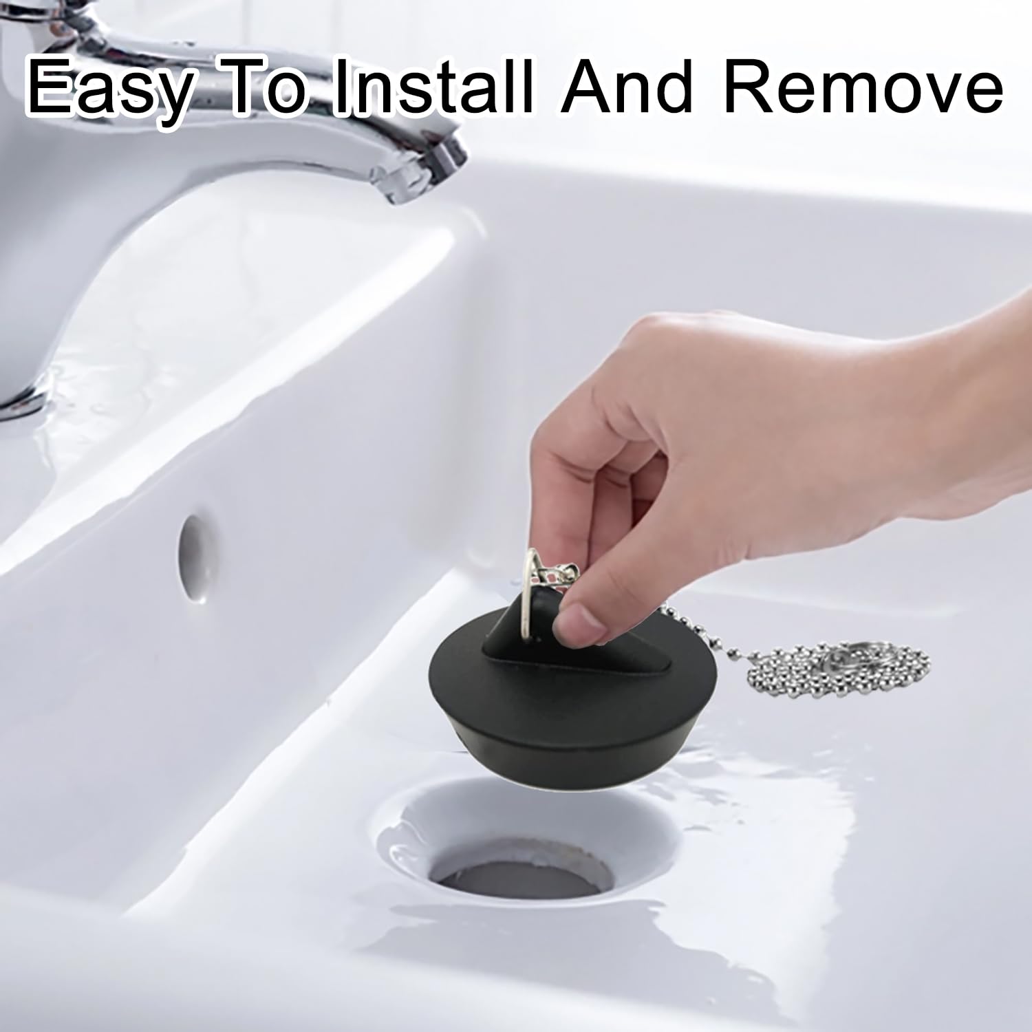 Bouchon D'évier De Baignoire Universel En Caoutchouc Avec Chaîne à Billes En Acier Inoxydable De