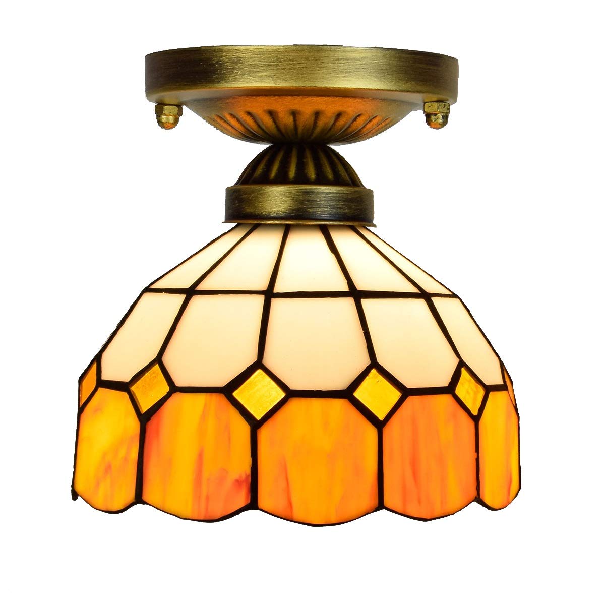 HPTHLY Stained Glass Ceiling Lighting 8" Tiffany Stained Glass Aisle Mediterranean Yellow White Grid Corridor Balcony Small Ceiling Light