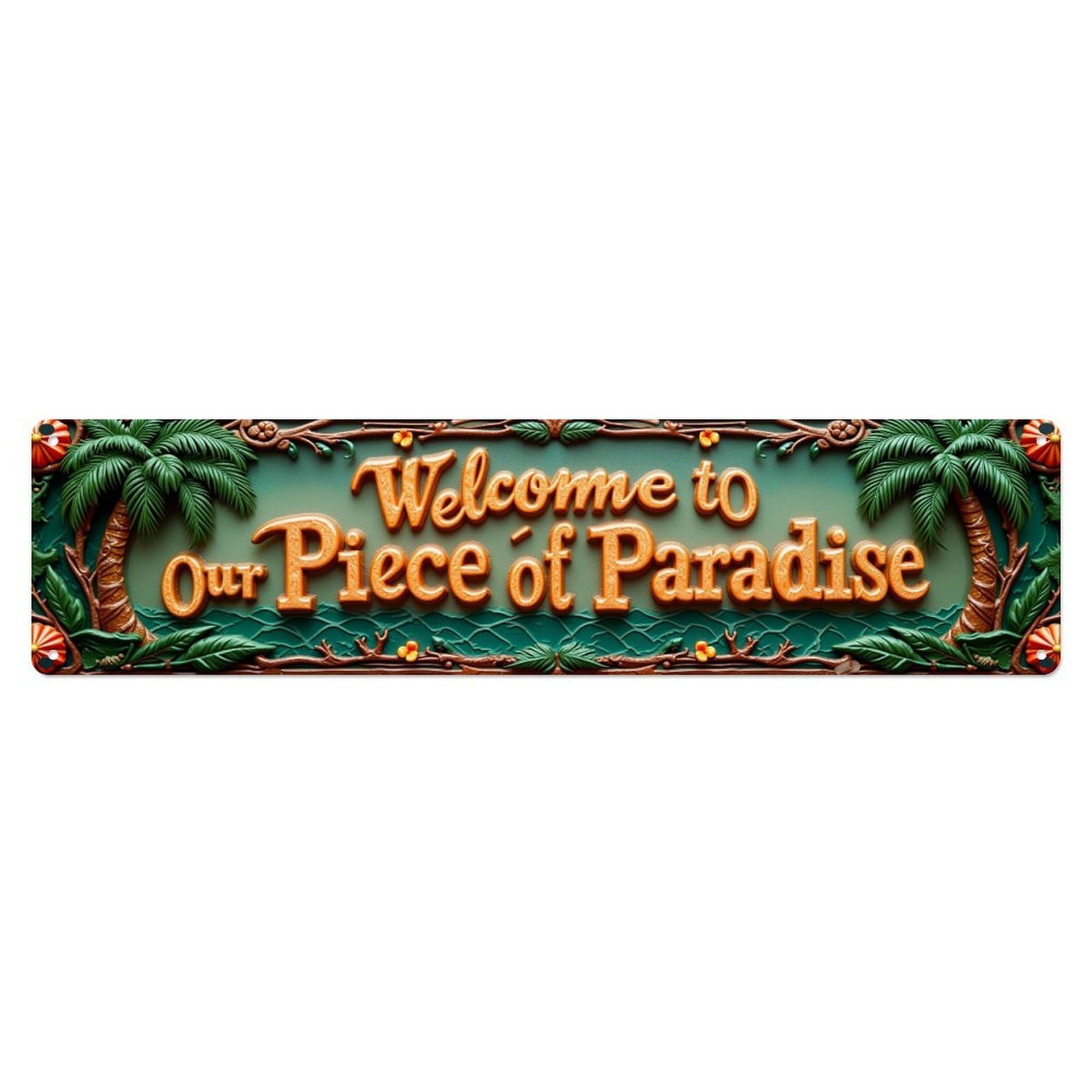 Jdyaojiesheng Vintage Tropical Palm Tree Paradise Sign Tin Sign Retro Metal Wall Decor Metal Poster, Home Bar Garage Farmhouse Cafe Wall Art Decoration 4X16inch