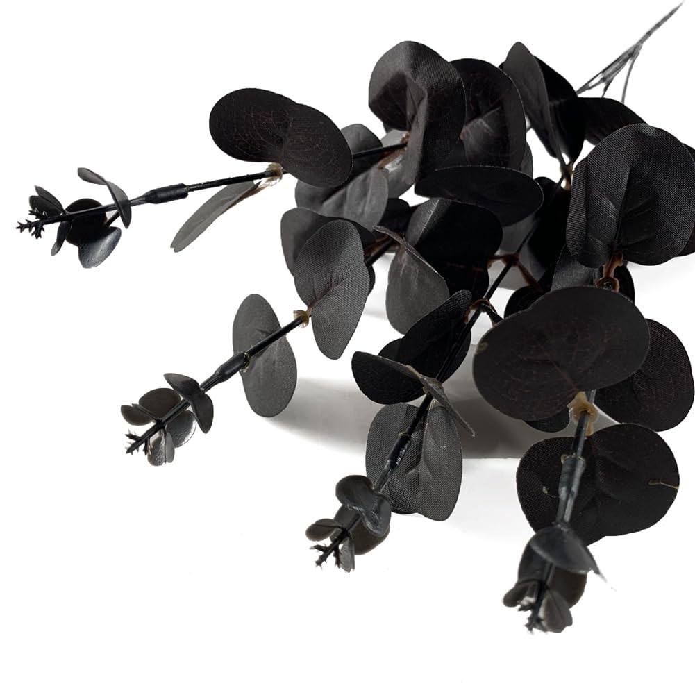 5 Decorazioni Halloween - Fiori Artificiali Neri Con Foglie D'Acero E Zucche - Steli Da 53 Cm
