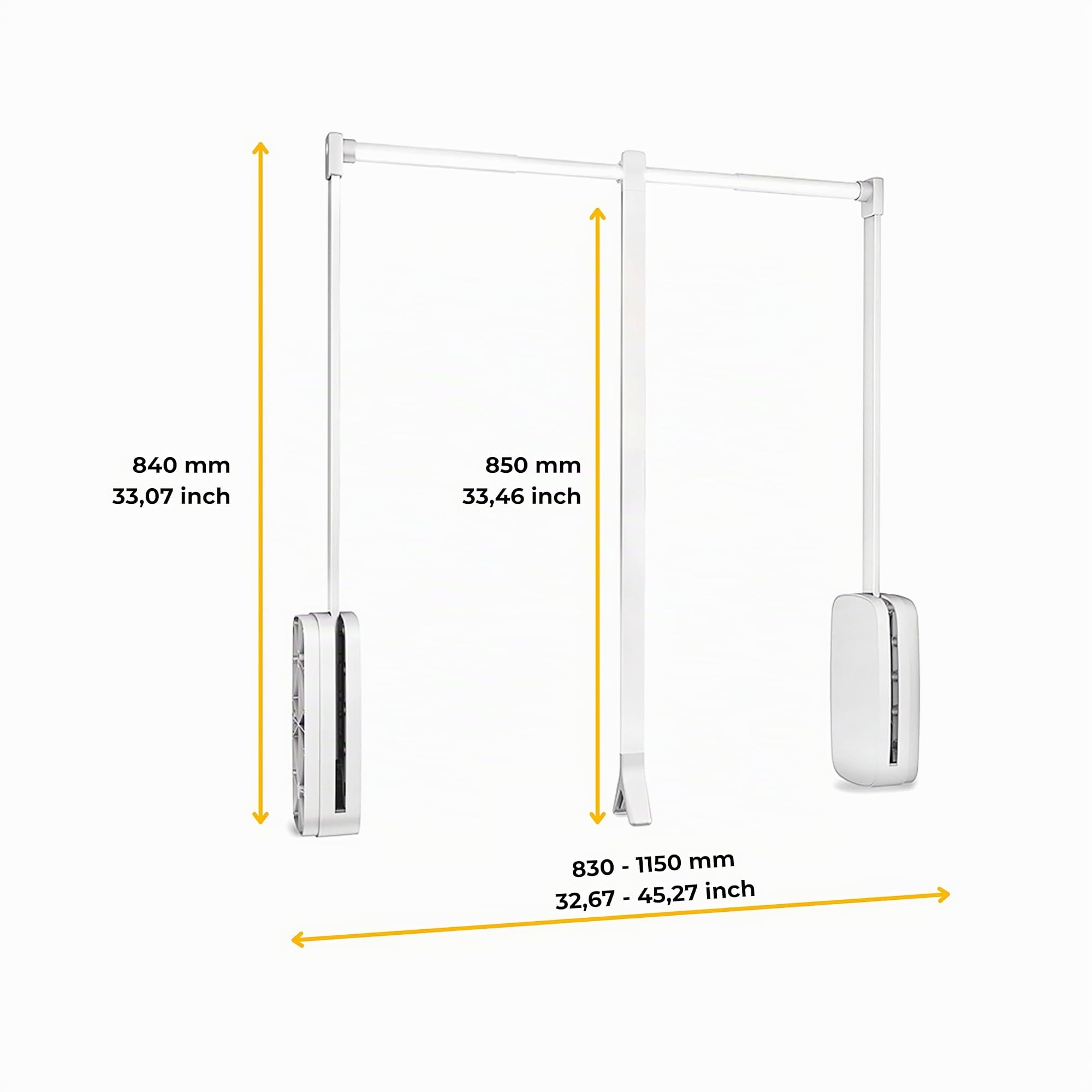 Emuca - Appendiabiti per armadio Sling, 830 - 1150mm, Plastica bianca, Acciaio e Tecnoplastica.