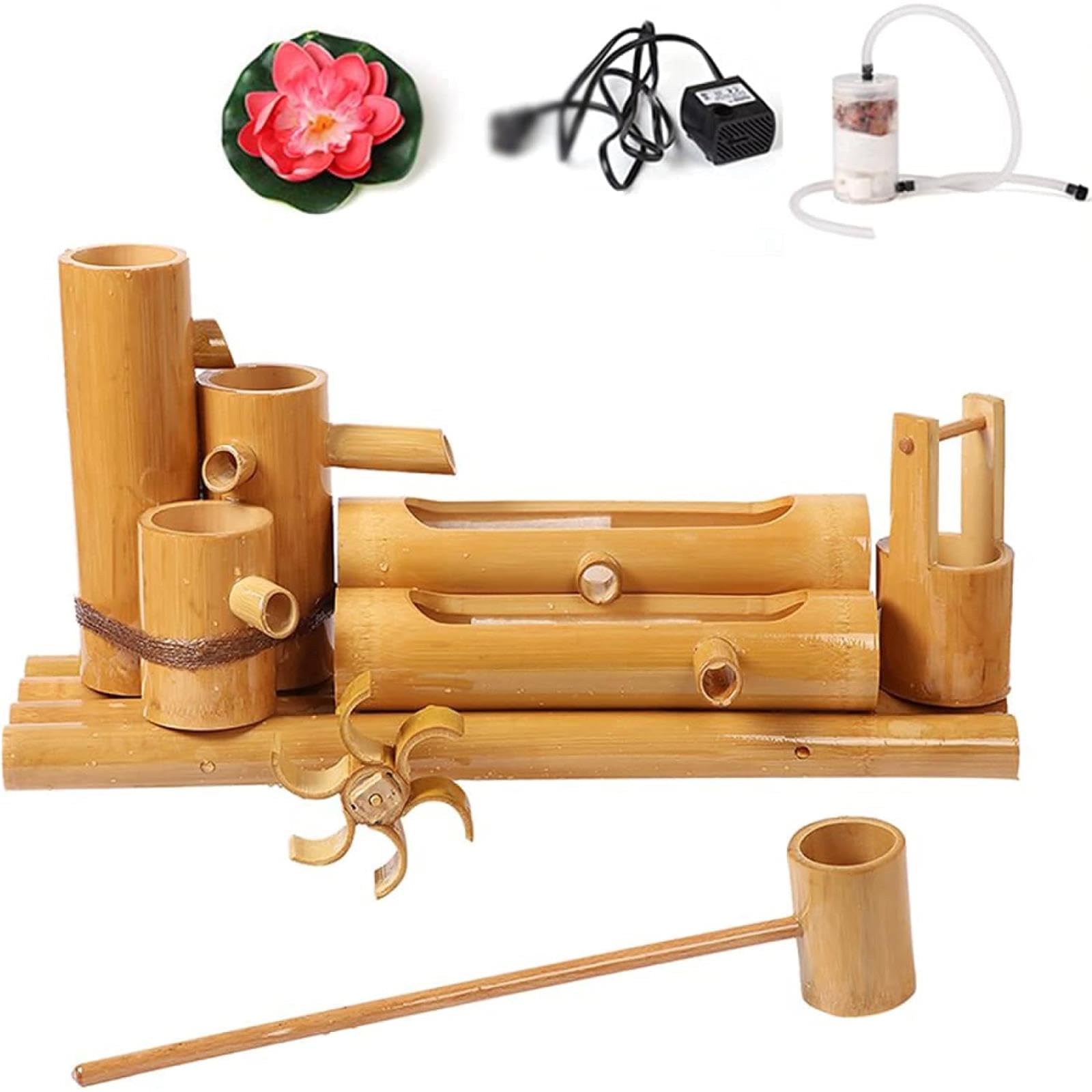 asdchZen Handmade Bamboo Fountain Kit, Zen Garden Fountain, Feng Shui Outdoor Decor, Landscaping Accessory, For Bird Bath, Fish Tank, Pond, Backyard, Balcony, 4,1(50cm/19.6in)