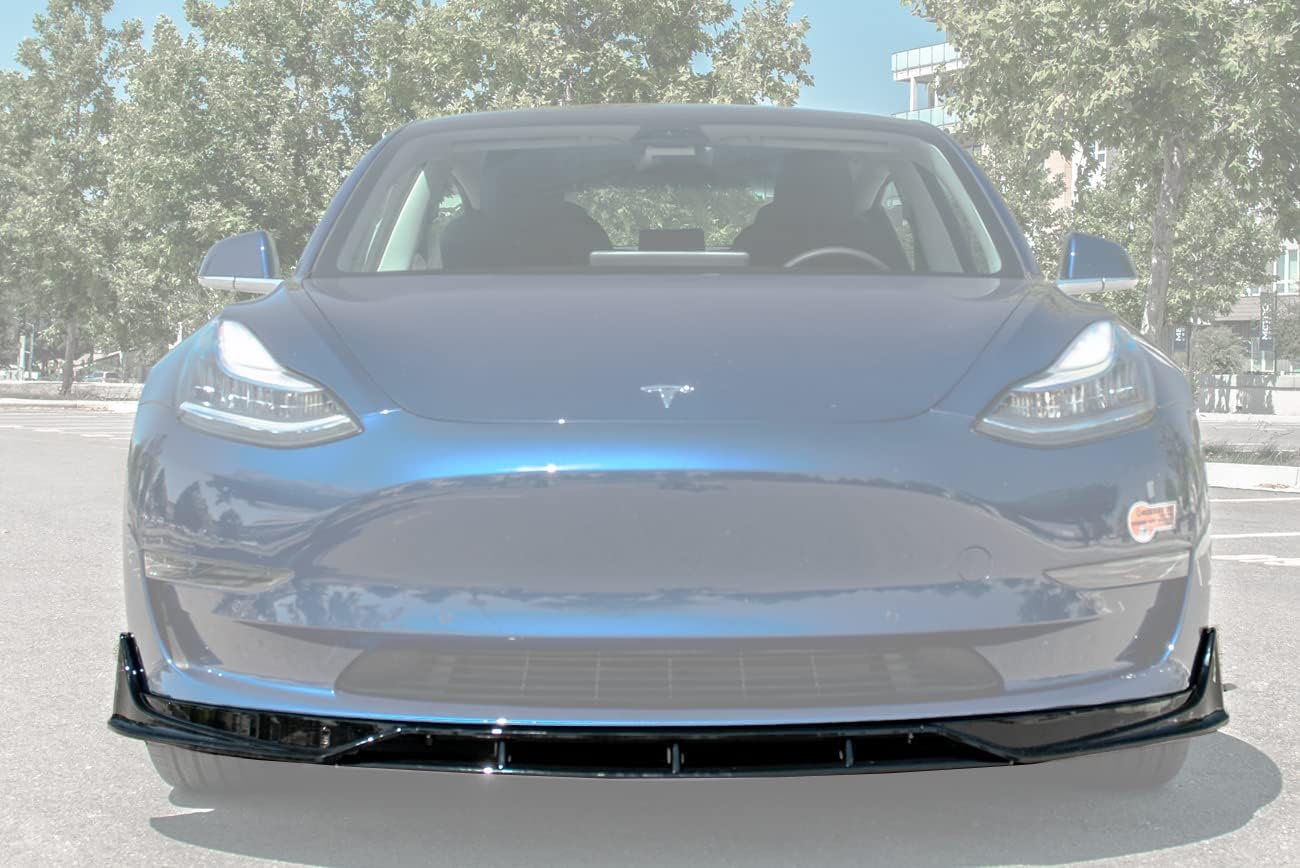 Replacement For 2017-2023 Tesla Model 3 | Performance Track Style ABS Plastic PAINTED GLOSSY BLACK Front Bumper Lower Lip Splitter