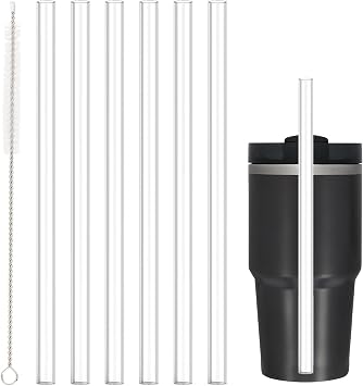 Replacement Straw for Stanley 14 oz 20 oz Cup Tumbler, 6 Pack Long Reusable Color Straws with Cleaning Brush, Dishwasher Safe, Plastic Straws for stanley cup accessories Clear