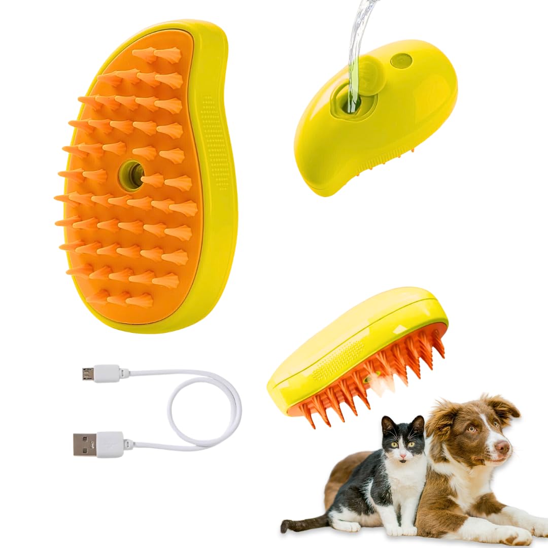 Cepillo De Vapor Para Gatos, Cepillo para Perros, Cepillo De Vapor 3 En 1 Para Gatos, Peine Para Gatos, Cepillo para Gatos, Peine para Perros, Peine Para Quitar El Pelo De Mascotas. (Amarillo)