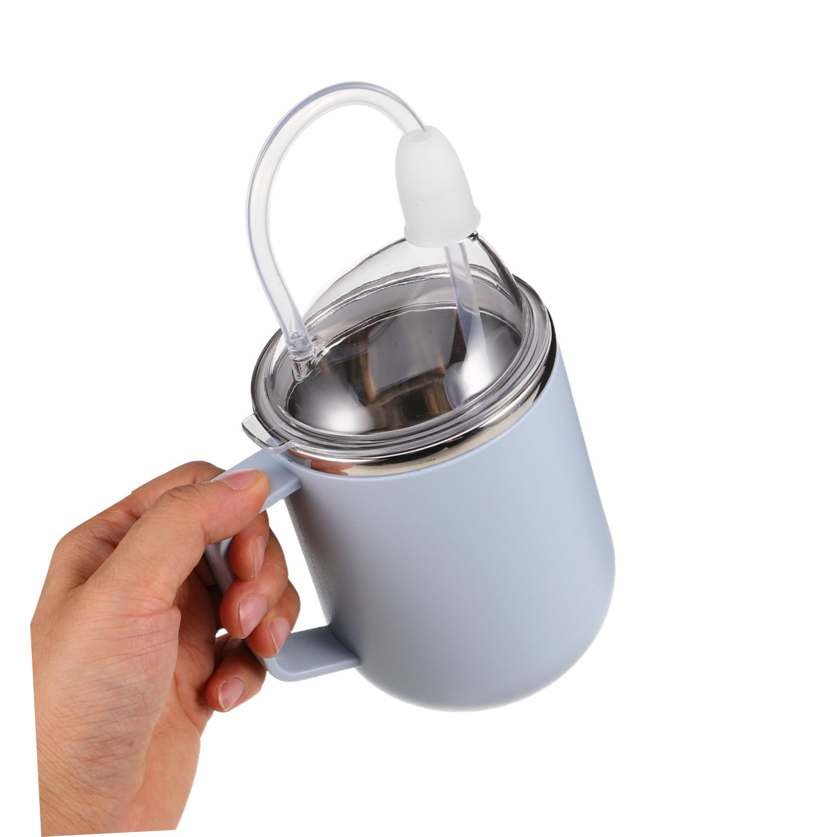 ORFOFE Auslaufsicherer Pflege-trinkbecher Edelstahl mit Strohhalm Ergonomischer Griff Anti-erstickung für Senioren Betreutes Trinken Wasser Milch Suppe